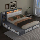 Queen Size Low Profile Platform Bed Frame with Upholstery Headboard