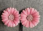 Pink Daisy Crystal Earrings. Vintage 1960 Soft Lucite Clip Ons , Spring Time