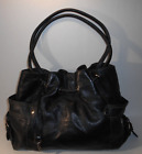 Fossil Genuine Soft Black Leather Bucket Slouch Drawstring Shoulder Bag Vintage
