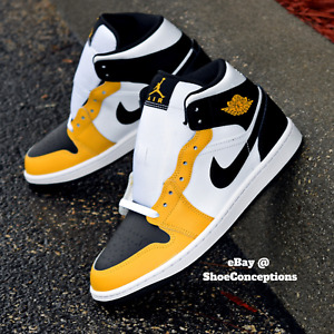 Nike Air Jordan 1 Mid Shoes Black White Yellow Ochre DQ8426-701 Men's Sizes NEW