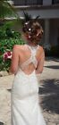 Lace Halter Beaded Wedding White Dress w/Bustle Size 4-6