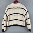 Shein Cropped Sweater Womens Medium Tan Striped Chunky Knit Casual Preppy Spring