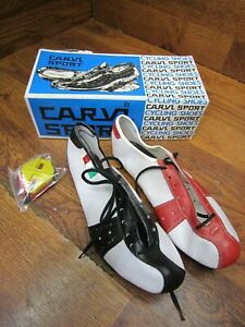 NOS VINTAGE CARVI ROAD TRACK CYCLING SHOES CLEATS - SIZE 42 - WHITE & RED BLACK