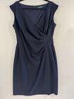Lauren Ralph Lauren Dress Faux Wrap Women Size 14 Navy Blue Sleeveless
