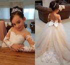 Retro flower girl wedding dress lace bow child First Communion dress