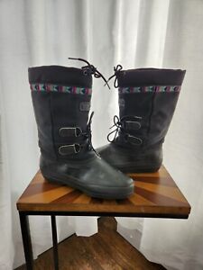 Vintage LL Bean Womens Winter Boots Sz 8 Black Aztec Insulated