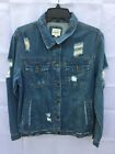 Large Womens Denim Jacket Wax Jeans Distressed Long Sleeve A8