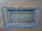 Blue Indiana Glass butter dish, small trinket tray UV reactive, the last supper