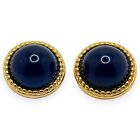 Vintage Gold Tone Royal Blue Button Domed Cabochon Clip On Earrings Never Worn