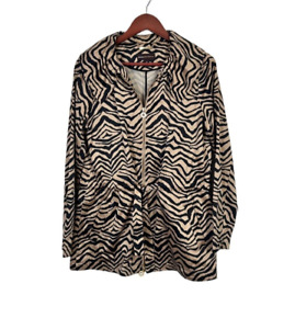Dana Buchman Jacket Animal Zebra Print Black andTan Belted Women's Medium Coat