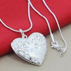925 Sterling Silver Heart Locket Photo Pendant Snake Necklace Chain Accessories