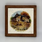 Vintage Wood Framed Tile Trivet Homestead Barn Farmhouse Made In USA