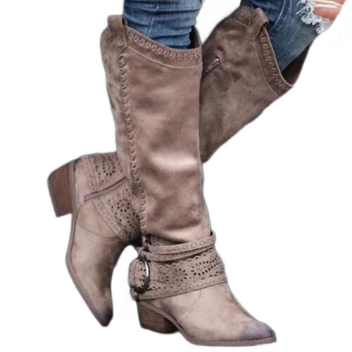 Breathable Ladies Winter Knee High Shoes Wide Calf Riding Boots Womens