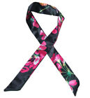 Floral Skinny Silk Twill Scarf / Head Scarves / Skinny tie / Handbag handle wrap