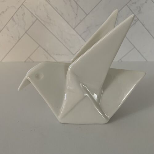 Decorative Modern White Bisque Ceramic Origami Crane Bird Figurine