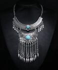 Bohemian Statement Womens Necklace Large Boho Feather Turquoise Gems