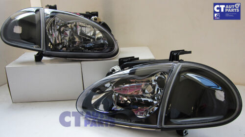 JDM OE Black Headlights & Black Corner lights for 92-97 Honda CRX Del Sol VtiR (For: Honda)