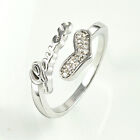 Rhodium Plated Ring for Women Heart Cubic Zirconia Silver Adjustable Jewelry