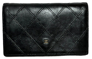 Chanel Card Case Coin Case Compact Wallet Leather Black with Serial Number