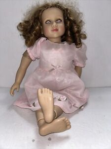 My Twinn Doll Lavender Eyes Curly Brown Hair Pink Dress 23” Tall