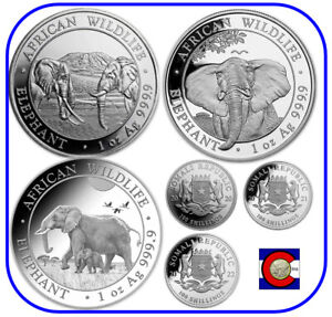 2020 2021 2022 Somalia Elephant 1 oz Silver Coins - 3 Elephant Parade