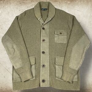ORVIS Mens Hawker Button Cardigan Knit Sweater Shawl Collar Olive Green Sz Large
