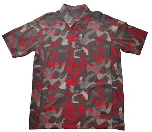 Spyder Venom Polo Shirt Mens XL Camouflage Gray Red Snap Collar Cotton