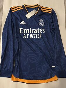 Adidas Real Madrid Mens Small Authentic Jersey Long Sleeve Blue New GR4001 Away