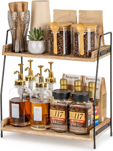 Countertop Coffee Station Organizer, 2 Tier Wooden Shelf for Coffee Bar Storage