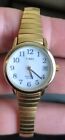 Vtg Timex Watch Women Indiglo, Date, WR 30ATM, Gold Stretch, New Battery