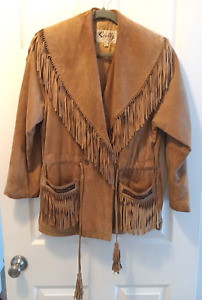 Scully Women's Suede Tan Leather Fringe Western Cowgirl Coat Jacket Size 10