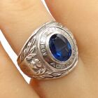 Men's Sterling Silver Admiral Farragut Academy Blue Stone Class Ring Size 8 LLE5