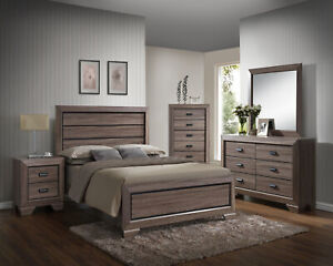 Kings Brand Black / Brown Wood Modern King Size Bedroom Furniture Set