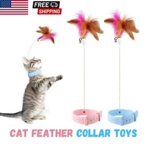 Cat Feather Teaser With Bell Collar Interactive Toy Kitten Pet Teasing Wand USA