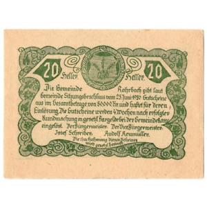 1920 Austria Notgeld Rohrbach 20 Heller Note (M304)