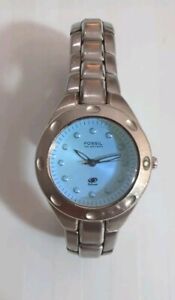 Used Women's Fossil Blue AM3347 Watch Stainless Steel, Water Resistant, Works!