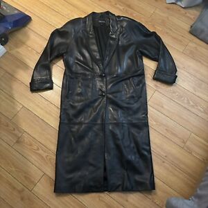 Siera Black Leather Trench Coat Full Length Size L