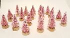 LOT of 14 Mini PINK Miniature Sisal Bottle Brush Flocked Snow Christmas Trees