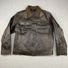 Vintage Gap Leather Bomber Jacket Mens Large L Brown Full Zip Quilted Sherpa