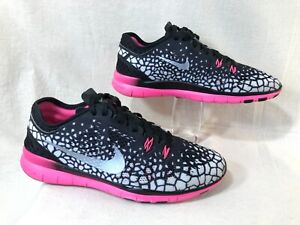 Women’7.5 - Nike Free 5.0 TR Fit 5 Running Shoes Black Silver Pink ~ EUC