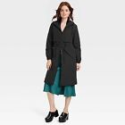 Women's Relaxed Fit Trench Rain Coat - A New Day Black L