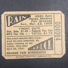 Reading Fairgrounds USAC Auto Racing Rain Check Ticket Stub 1958- Scarce