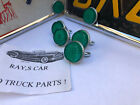 VINTAGE STYLE GREEN REFLECTOR LICENSE PLATE FASTENERS . (For: 1956 DeSoto)
