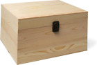 (1-Pack) 10.8X7X8X5.7-Inch Large Unfinished Wooden Box with Hinged Lid & Front C