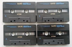TDK High Bias SA90 Cassette Tapes Professional  Lot 4 Ea.  90 Mins  with Case