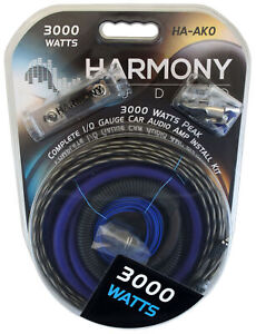 Harmony Audio HA-AK0 Car Stereo 1/0 Gauge 3000W Amp Amplifier Install Kit Nickel