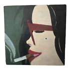 New ListingSmall Oil Painting 1980’s Lady Woman Smoking Black Hair Red Lips Mysterious Gift