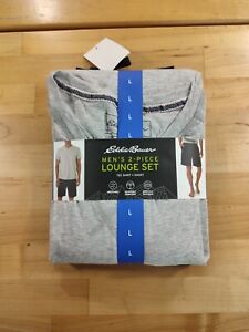 Men's Eddie Bauer 2-Piece Pajama Lounge Set Shirt & Shorts Large Blue Gray