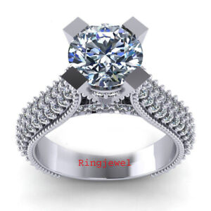 3.21 Ct Vvs= . Ice Blue White Moissanite Diamond Silver Engagement RING Size 7
