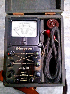 Vintage US Simpson Electric Co. Model 390 Volt Amp Watt Meter Electronics & Case